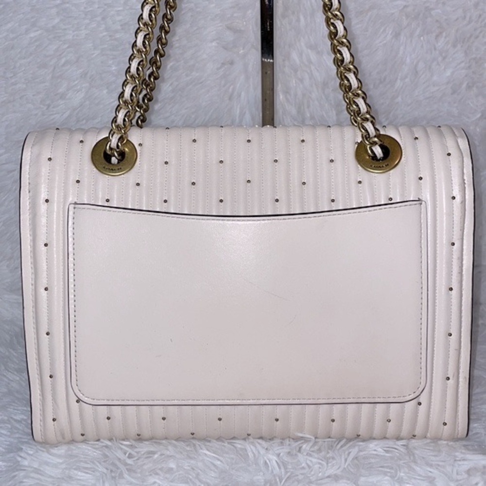 Coach Parker Chain Crossbody Bag Shoulder Purse with Quilting & Rivets in Chalk - Picture 10 of 16